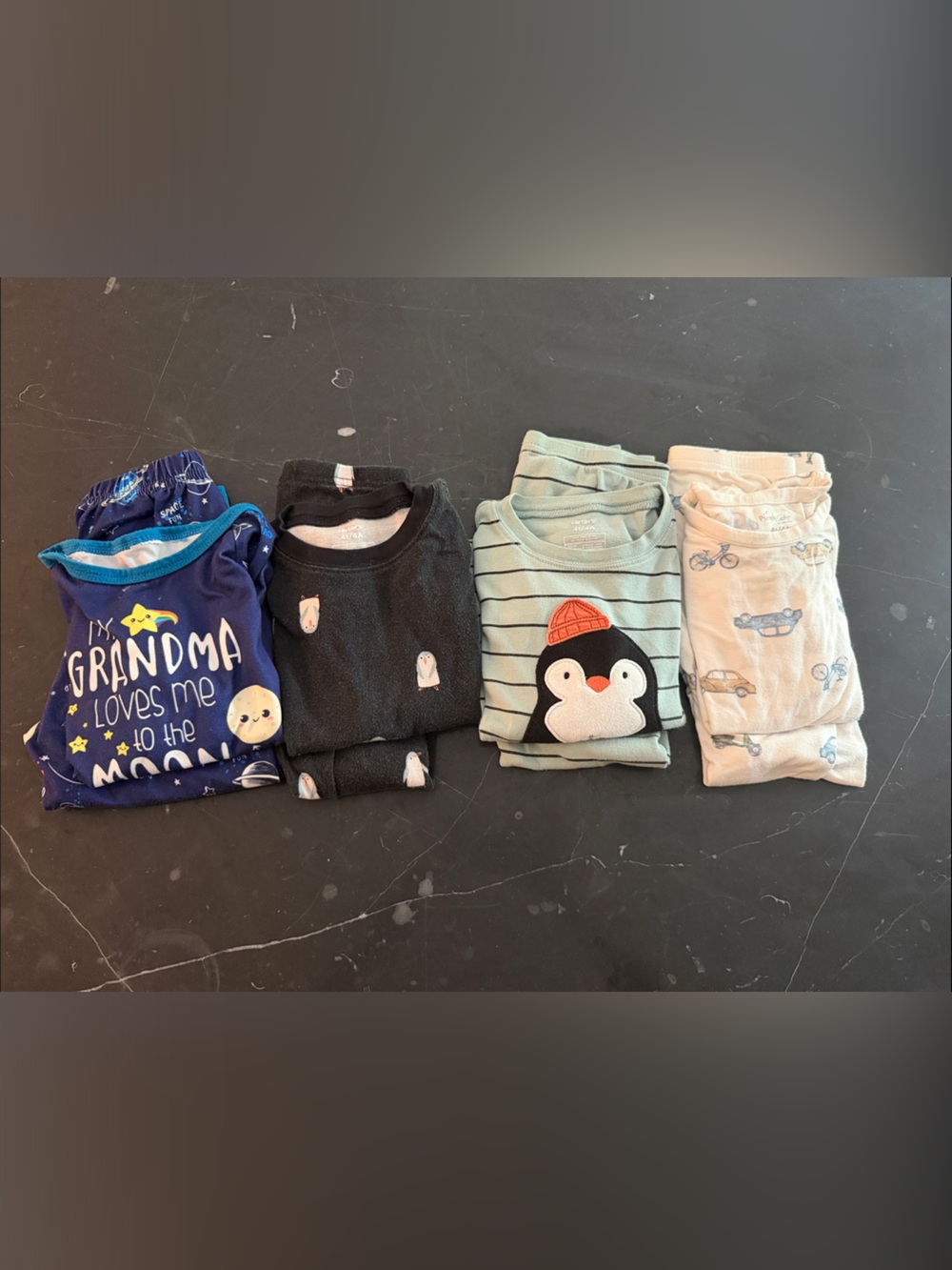 Set of 4 Pajamas 4T, including Carter’s and Grandma shirt